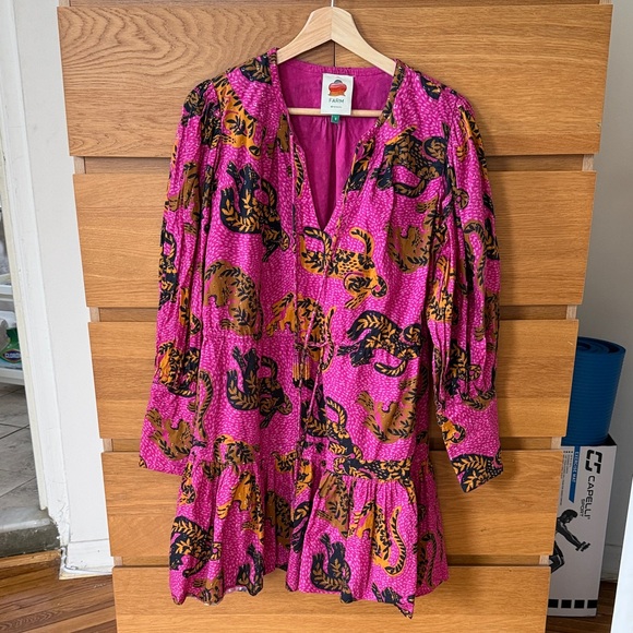 FARM Rio Dresses & Skirts - FARM Rio Hot Pink Tropical Animal-Print Tiered Mini Dress